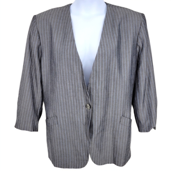 Saville Womens Blazer/Jacket Gray With Blue Stripes Size 24W - Picture 1 of 8